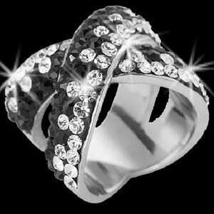 New Pave Set Black Criss Cross Crystal cz Silver Stainless statement Steel Ring